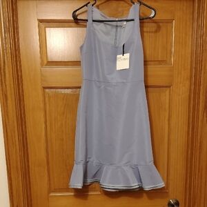RED Valentino Sky Blue Midi Dress with Ruffle Hem